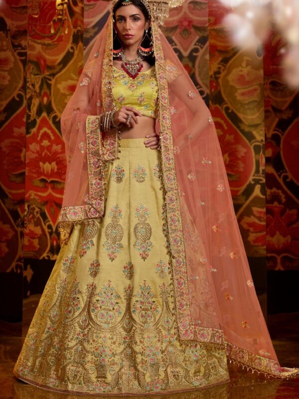 Lime Green Embroidered Lehenga