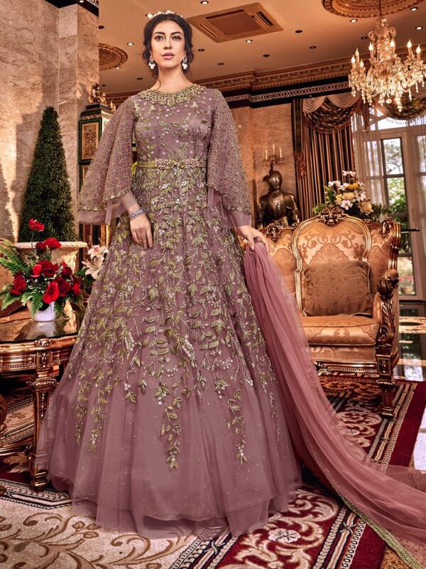 Mauve Net Embroidered Gown