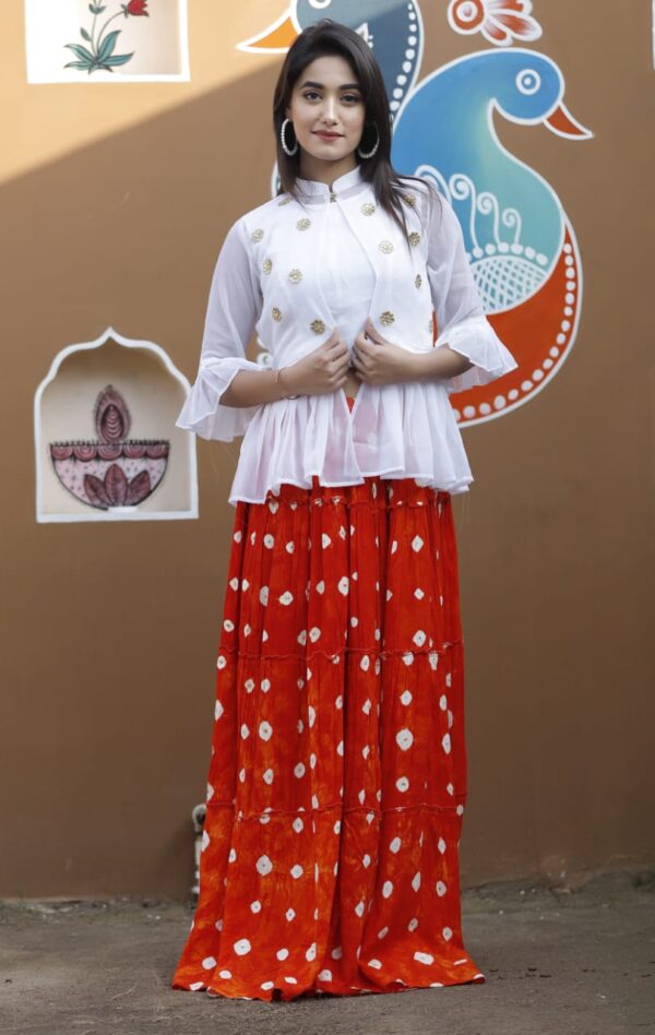 Red Skirt with White Top
