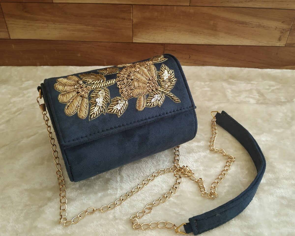 Blue Embroidered Sling Bags