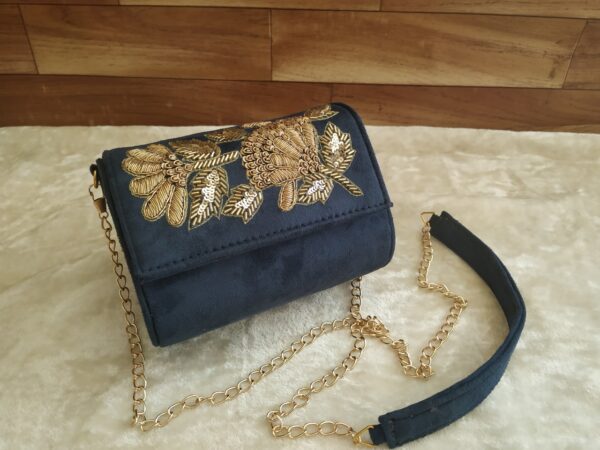 Blue Embroidered Sling Bags