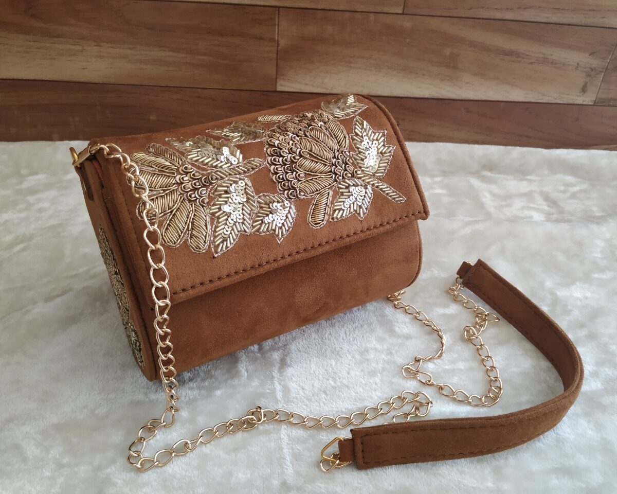 Brown Embroidered Sling Bags