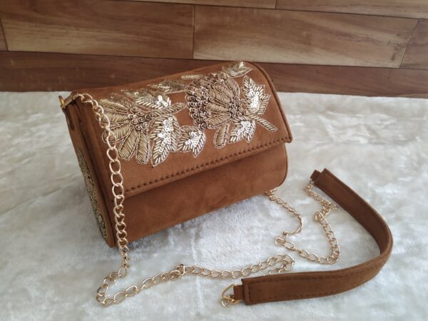 Brown Embroidered Sling Bags