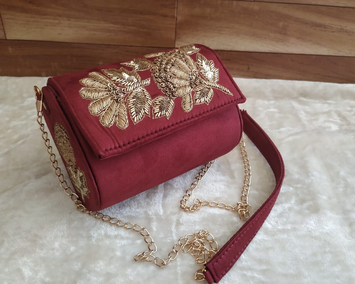 Maroon Embroidered Sling Bags