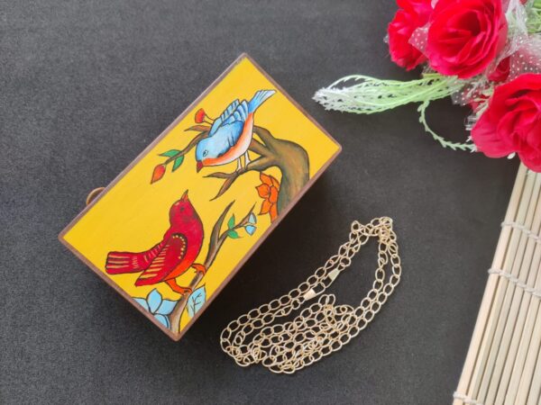 Sparrow Print Yellow Wooden Clutch