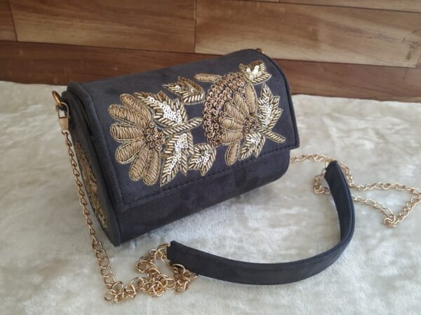 Black Embroidered Sling Bags