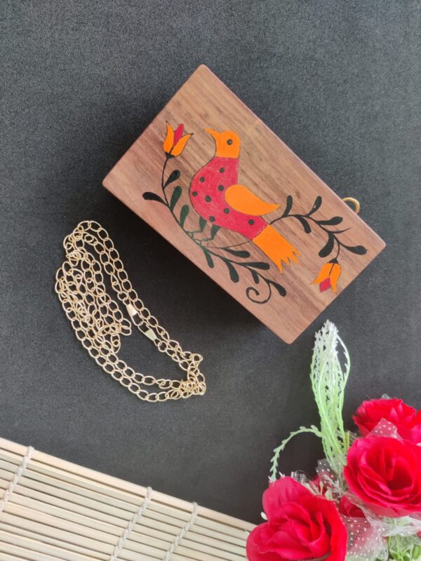 Bird Print Yellow Wooden Clutch