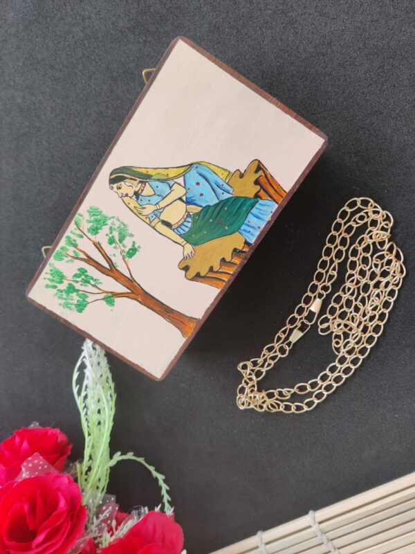 Natural Print Peach Wooden Clutch