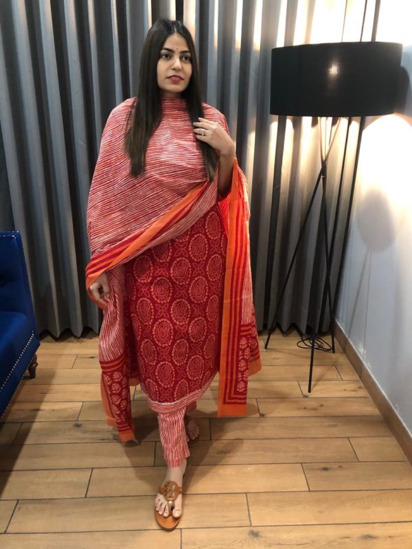 Red- White Kurta Pants Set