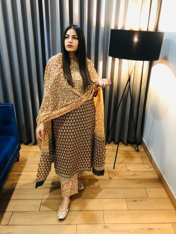 Orange-Black Kurta Set with Dupatta
