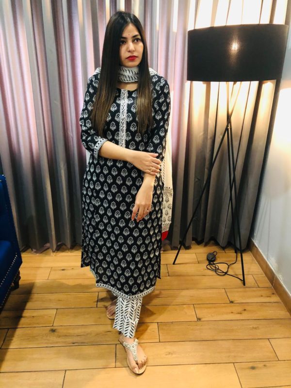 Monochrome Printed Kurta Pants Set